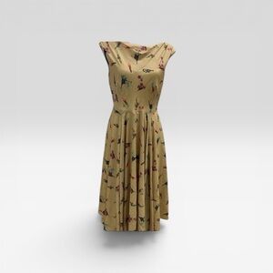 Eva Franco Bird Print Midi Dress | Sleeveless | Fit & Flare | Size S (Estimated)